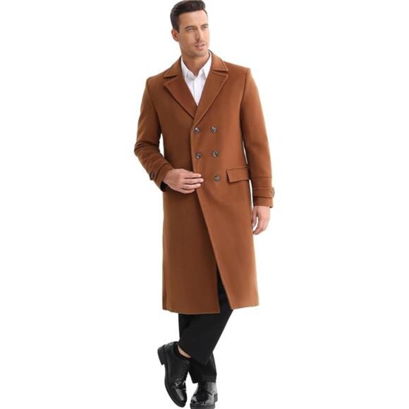 Men's Luxury Full Length Trench Coat Long Wool Overcoat Winter Windbreaker - Picture 4 of 8